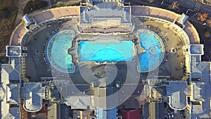 Budapest, Hungary - 4K aerial drone footage of the famous Szechenyi Thermal Bath in City Park