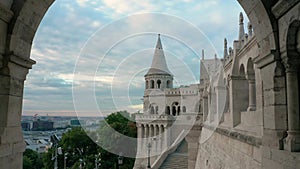 Budapest, Hungary - 4K going through the north gate of Fisherman`s Bastion on a summer morning