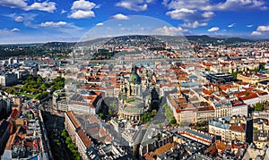 Budapest, Hungary - Aerial panoramic view of Budapest with St.Stephen`s Basilica, Szechenyi Chain Bridge, Buda Castle