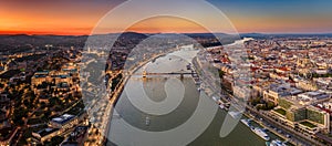 Budapest, Hungary - Aerial panoramic view of Budapest with Szechenyi Chain Bridge, Buda Castle Royal Palace