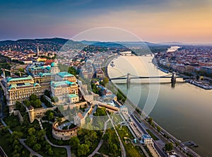 Budapest, Hungary - Aerial skyline view of Buda Castle Royal Palace and South Rondella with Castle District photo