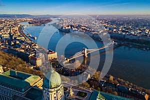 Budapest, Hungary - Aerial skyline view of Budapest with Buda Castle Royal Palace