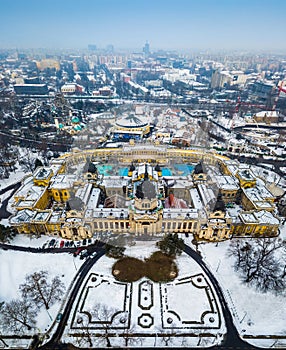 Budapest, Hungary - Aerial skyline view of the famous Szechenyi Thermal Bath in City Park Varosliget