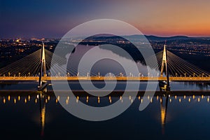 Budapest, Hungary - Aerial view of the beautiful cable-stayed Megyeri Bridge over River Danube