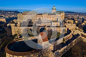 Budapest, Hungary - Aerial view of Buda Castle Royal Palace early in the morning