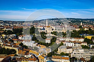 Budapest, Hungary - Aerial view of Matthias Church Matyas templom and the famous Fisherman`s Bastion photo