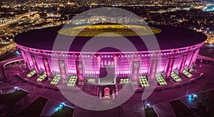 Budapest, Hungary - Aerial view of Budapest`s brand new Ferenc Puskas Stadium aka Puskas Arena with unique pink lit photo