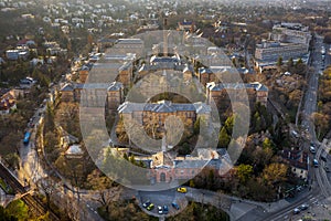 Budapest, Hungary - Aerial view of the Szent Janos hospital Szent Janos korhaz and Kutvolgyi hospital Kutvolgyi korhaz