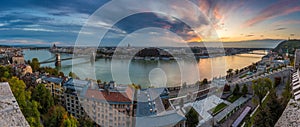 Budapest, Hungary - Amazing colorful sunrise over the city of Budapest with Szechenyi Chain Bridge