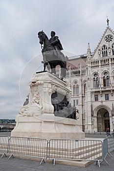 Budapest, Hungary - April 29, 2023 - the majestic facade of the Hungarian Parliament building, built in the neo-Gothic style.