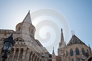 Fisherman`s Bastion Halaszbastya on Budapest castle during the afternoon.