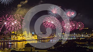 Budapest, Hungary - The beautiful 20th of August fireworks over the river Danube