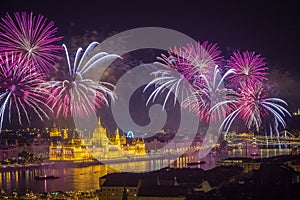 Budapest, Hungary - The beautiful 20th of August fireworks over the river Danube