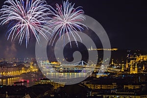 Budapest, Hungary - The beautiful 20th of August fireworks over the river Danube