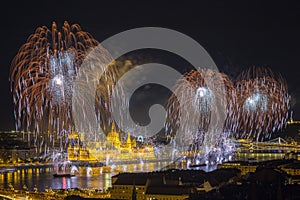 Budapest, Hungary - The beautiful 20th of August fireworks over the river Danube