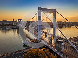 Budapest, Hungary - Beautiful Elisabeth Bridge Erzsebet hid at sunrise with golden and blue sky