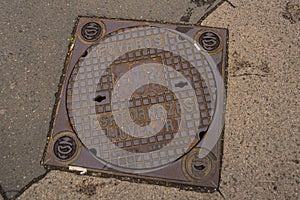 Budapest, Hungary: Beautiful hatch with ornament and decor, manhole cover on the road in city center on Budapest