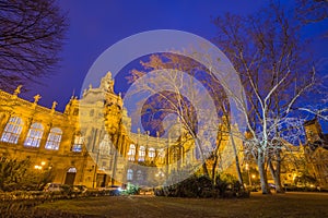 Budapest, Hungary - THe beautiful illuminated Vajdahunyad Caste in the City Park