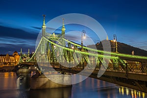 Budapest, Hungary - The beautiful Liberty Bridge Szabadsag hid at blue hour