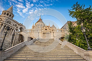 Budapest, Hungary - The beautiful stairs of the Fisherman bastion with the Matthias Church