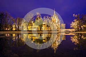Budapest, Hungary - The beautiful Vajdahunyad Castle with reflection in the City Park of Budapest