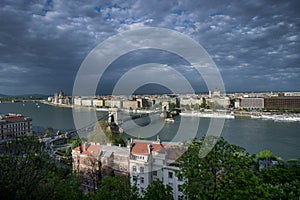 Budapest, Hungary - Chain bridge and Pest view