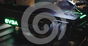 BUDAPEST  HUNGARY - CIRCA 2020: EVGA gForce RTX 3080 graphics card  which features Ampere architecture and raytracing technology