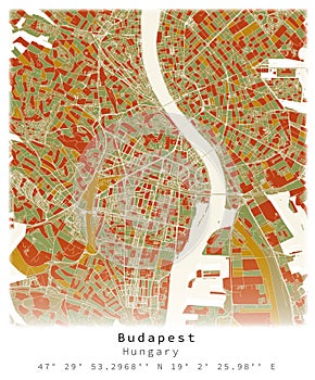 Budapest,Hungary,City centre, Urban detail Streets Roads color Map ,vector element template image