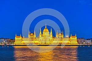 Budapest Hungary, night at Hungarian Parliament