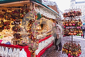 BUDAPEST, HUNGARY - DECEMBER 19, 2018: Tourists and local people enjoying the beautiful Christmas Market at St. Stephen