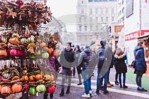 BUDAPEST, HUNGARY - DECEMBER 19, 2018: Tourists and local people enjoying the beautiful Christmas Market at St. Stephen