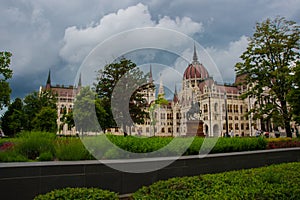 Budapest, Hungary: The equestrian horse and rider statue of the Hungarian nobleman and leader, Francis II Rakoczi, in front of the