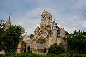 BUDAPEST, HUNGARY: Exterior view of Jak Church inside Vajdahunyad Castle at City Park area
