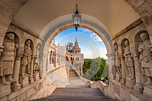 Budapest, Hungary - The guardians of the famous Fisherman`s Bastion on the Buda Hill
