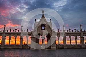 Budapest, Hungary - The Hungarian Parliament through the Fisherman`s Bastion`s arch windows