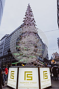 BUDAPEST, HUNGARY - January 01, 2018: The 'Fashion street' with Christmas decorations in Budapest, Hungary.