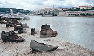 Holocaust in Europe. Shoes on the Danube Embankment in Budapest