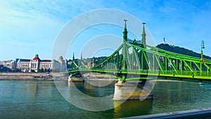 Budapest, Hungary - MAI 01, 2019 : Chain bridge on Danube river in Budapest city. Hungary. Urban landscape panorama with old