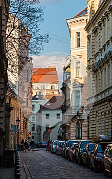 Old narrow street in Budapest, Hungary