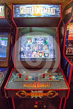 Budapest, Hungary - March 25, 2018: Pinball game museum. Pinball machine table close up view of retro vintage ball