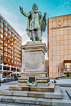 BUDAPEST, HUNGARY -MAY 04,2016 :Monument for Jozsef baron Eotvos de Vasarosnameny was a Hungarian writer and statesman,  Budapest