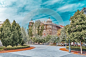BUDAPEST, HUNGARY-MAY 04, 2016 :Beautiful landscape and urban view of the Budapest, people on streets, buildings, square
