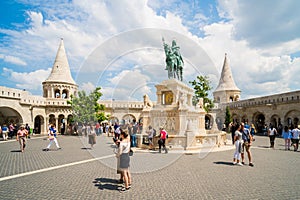 People visiting the Fisherman`s Bastion in Budapest,Hungary