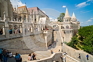 People visiting the Fisherman`s Bastion in Budapest,Hungary