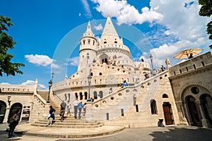 People visiting the Fisherman`s Bastion in Budapest,Hungary