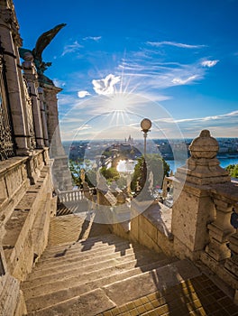 Budapest, Hungary - Morning view from the Royal Palace Buda Castle with Szechenyi Chain Bridge