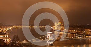 Budapest, Hungary by night - Chain bridge, Hungarian Parliament Building and Margaret bridge