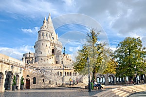 Budapest, Hungary - Nov 6, 2019: Fisherman`s Bastion in the Hungarian capital city. One of the best-known monuments in town, buil