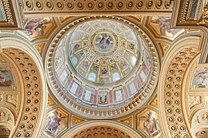 BUDAPEST, HUNGARY - OCTOBER 26, 2015: St. Stephen's Basilica in Budapest. Interior Details. Ceiling elements