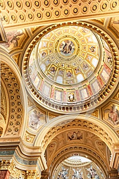 BUDAPEST, HUNGARY - OCTOBER 30, 2015: St. Stephen's Basilica in Budapest. Interior Details. Ceiling elements.